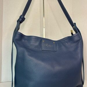 Paulina blue pebbled leather shoulder bag